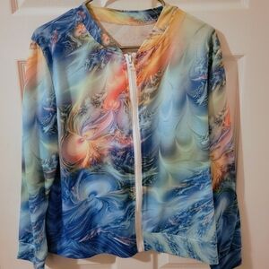 Abstract Swirl Zip-Front Jacket in Blue and Pastels